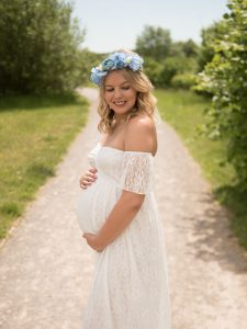 outdoor maternity portrait on a path